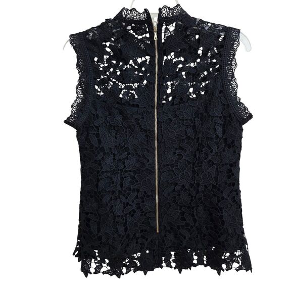 NANETTE LEPORE Womens Lace Cutout Shell Size M Top Black sleeveless Zip back - Picture 4 of 10